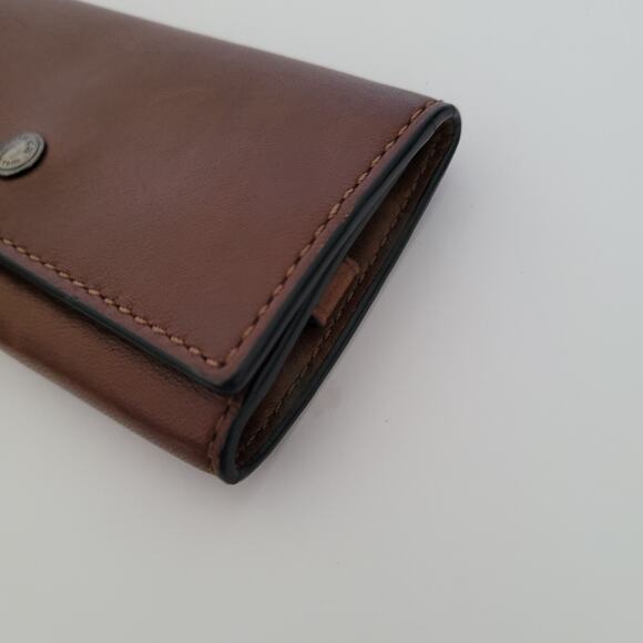 Coach Wallet Key Case Trifold Holder Solid Brown Geniue Smooth Leather Classic - Picture 7 of 11